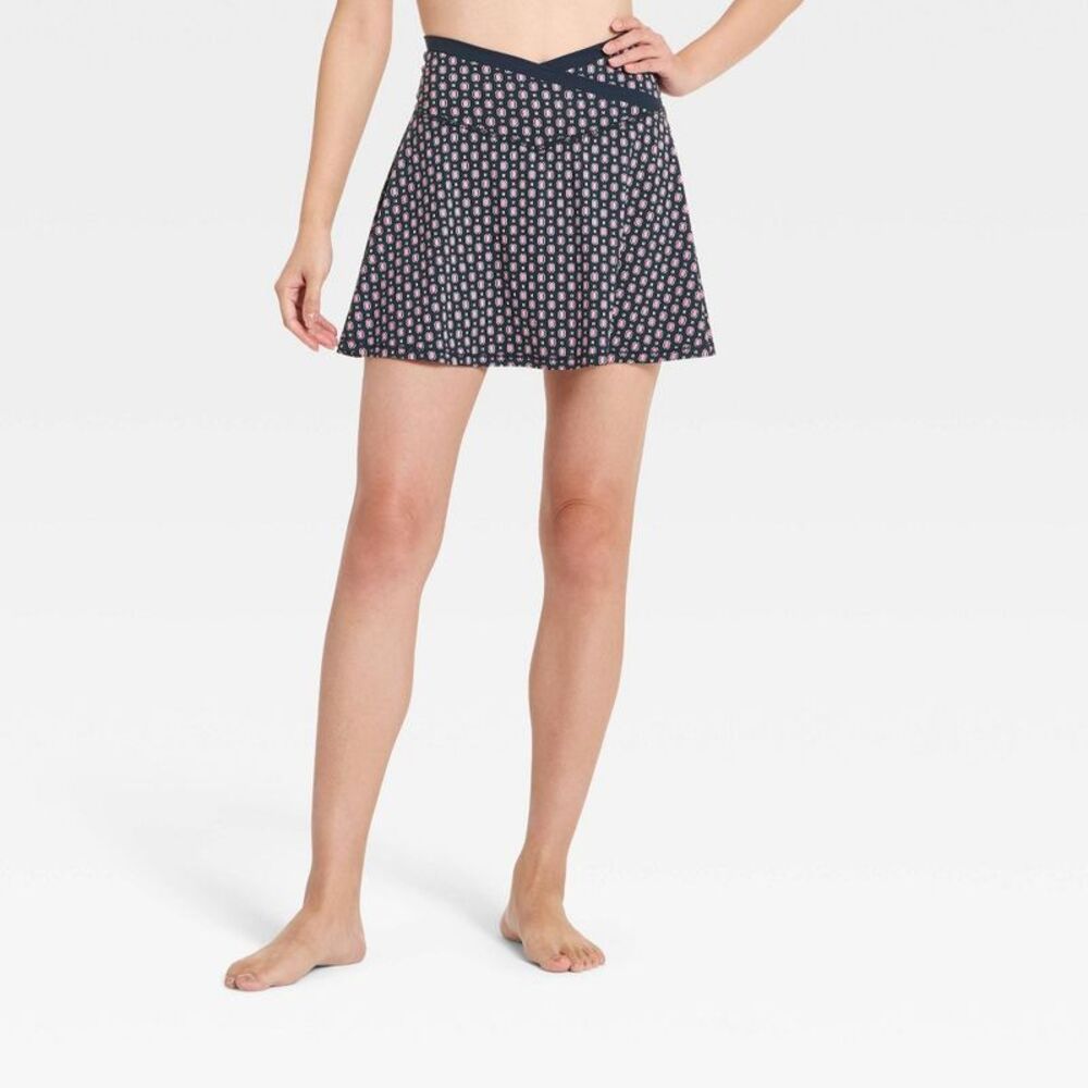 Women's Soft Mid-Rise Crossover Waistband Skort 14.5" - Blue Print XL